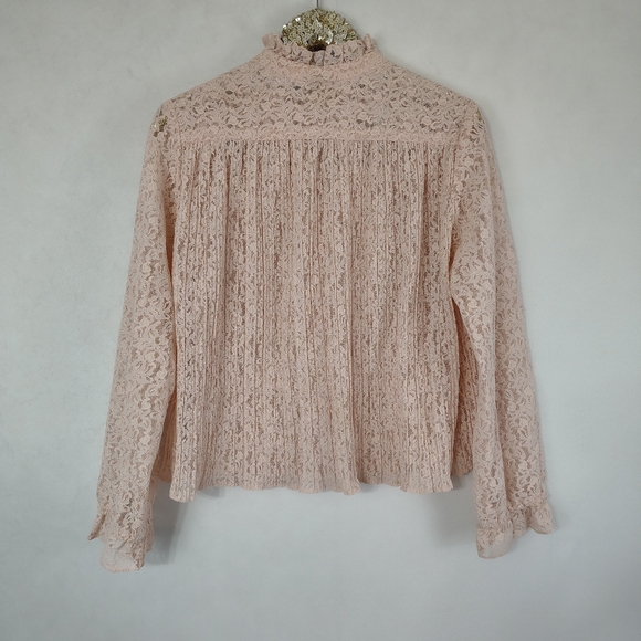 Vintage 70s Discovery Women's Light Pink Lace Plus Size Top Size 16 Coquette - Picture 4 of 6